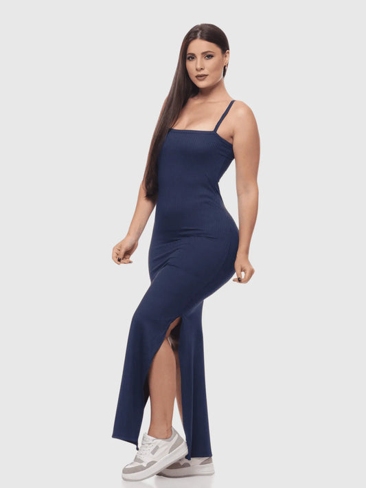 Vestido Midi Longo Alcinha Canelado