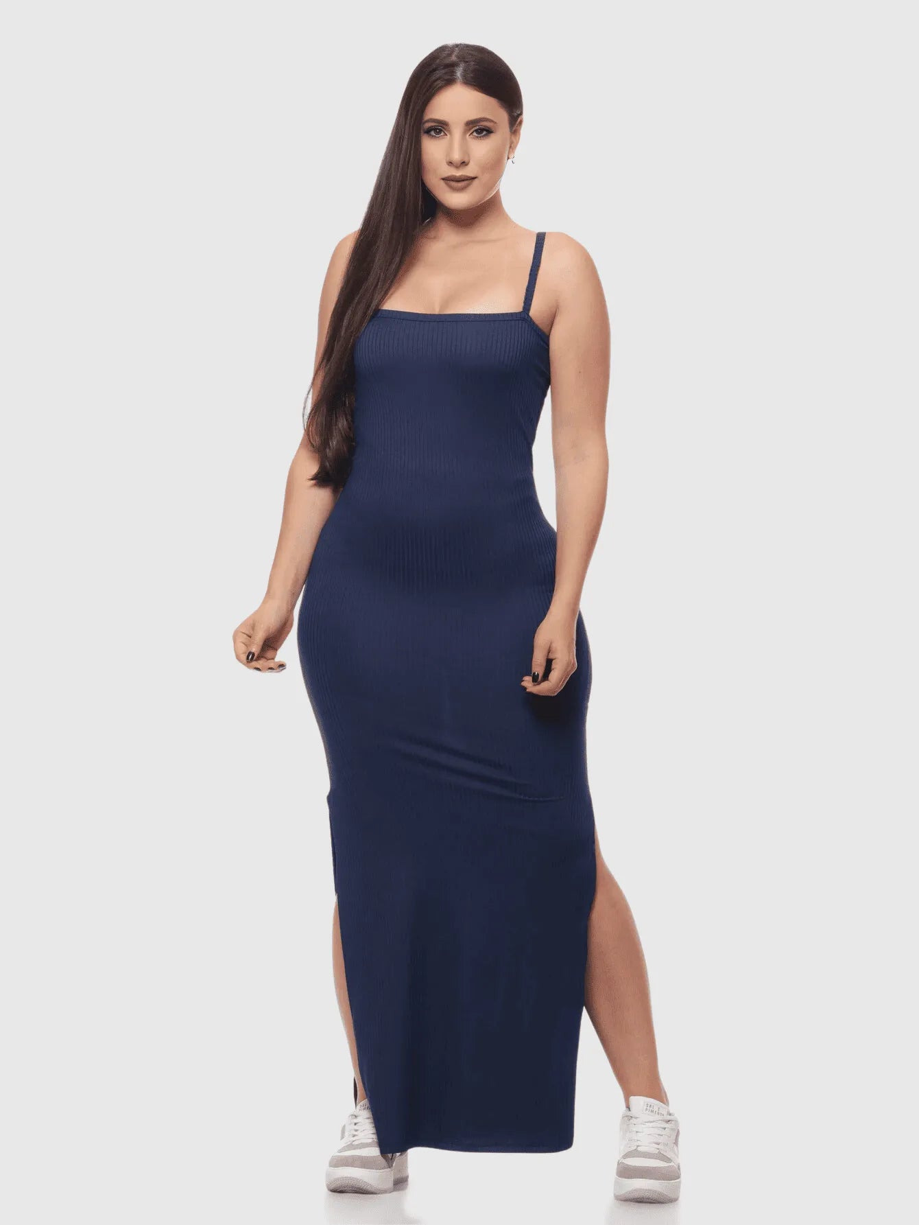 Vestido Midi Longo Alcinha Canelado